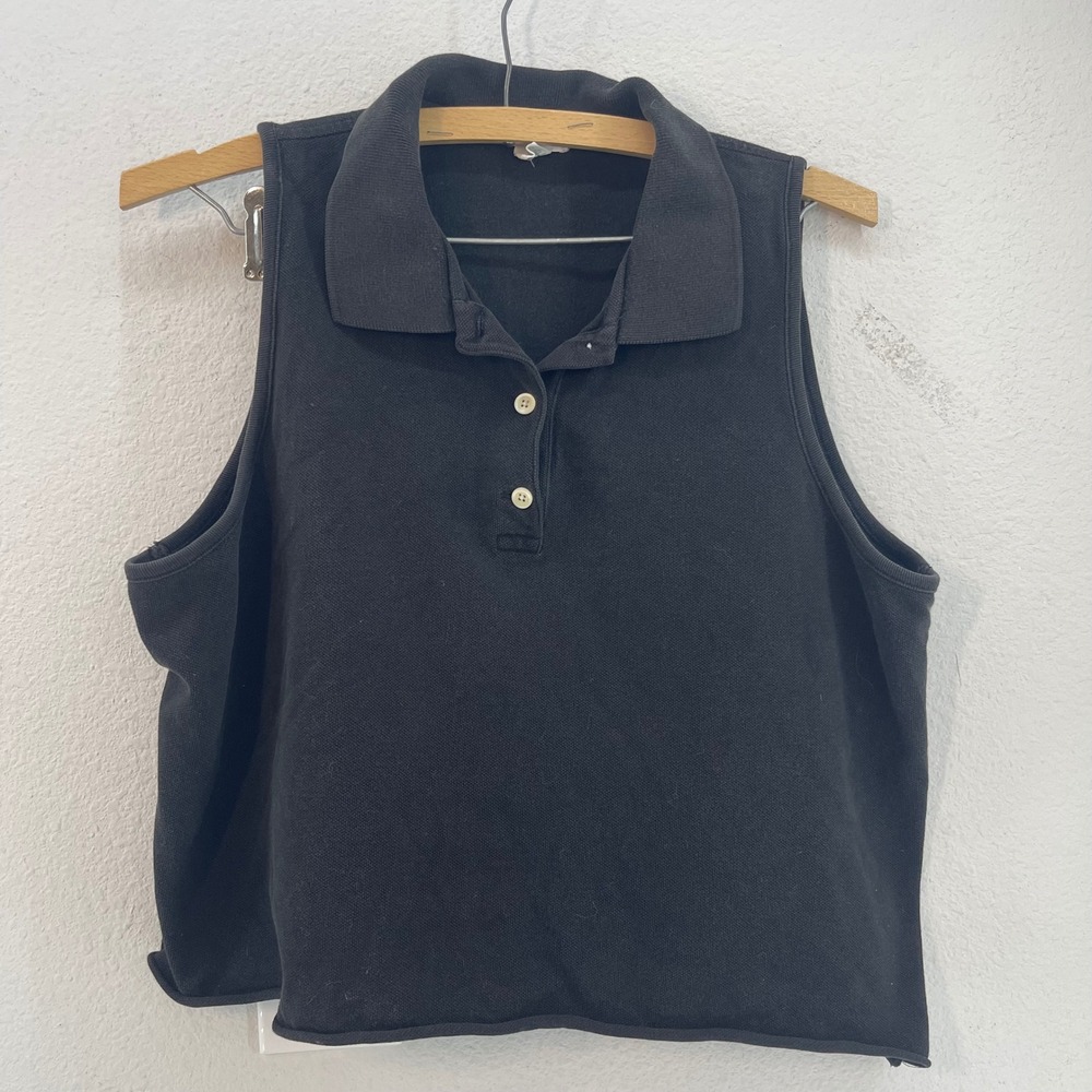 Cropped Grunge Black Polo XL J Crew Sleeveless Collared Polo Shirt Raw Hem